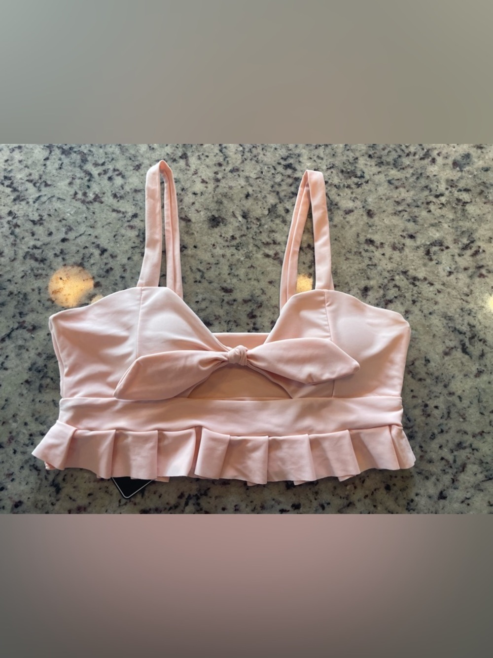 NWT Zaful Pale Pink Tie-Front Ruffle swim Crop Top 8